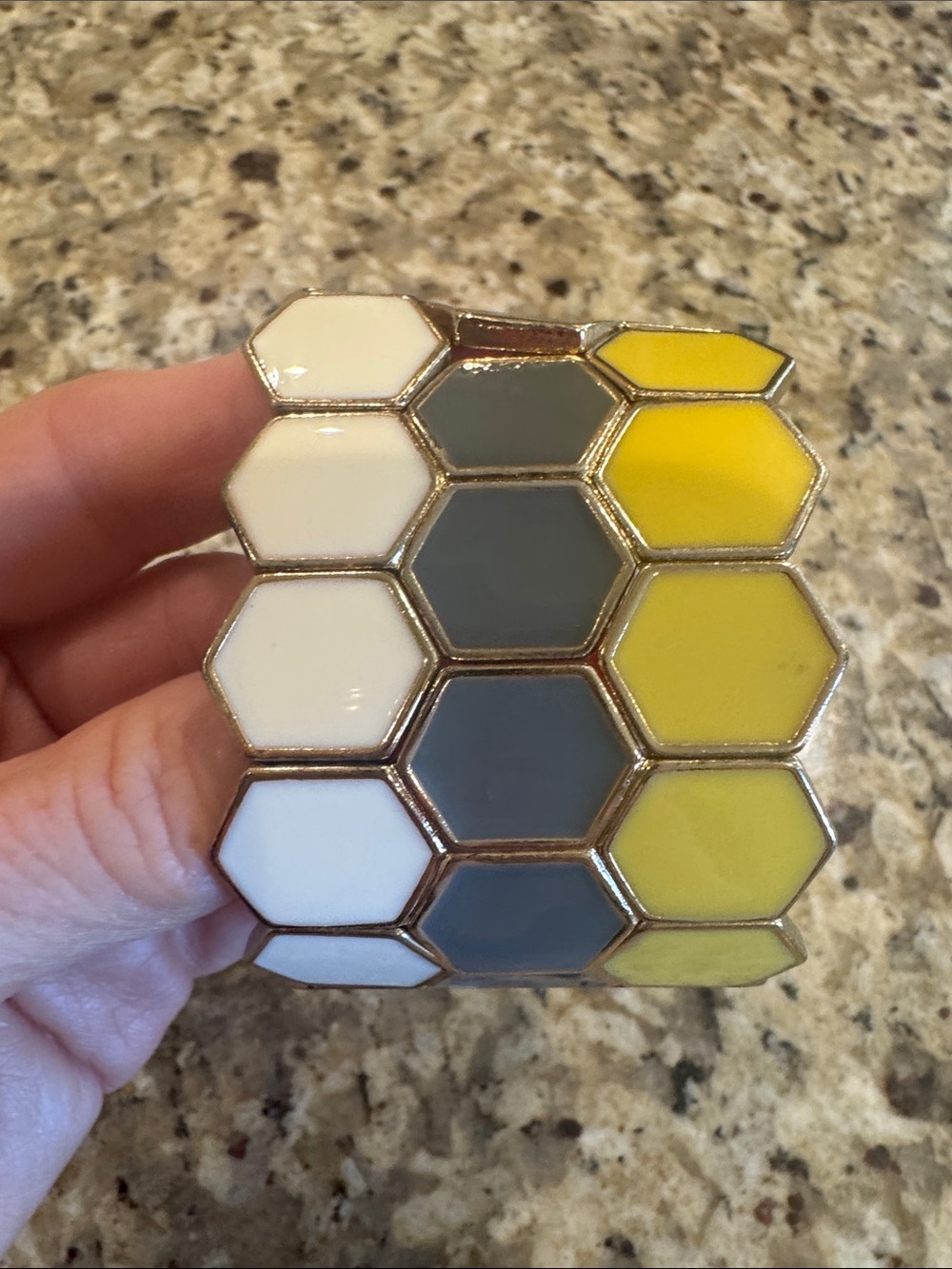 Hexagon Tile Stretch Bracelet - White, Gray & Yellow